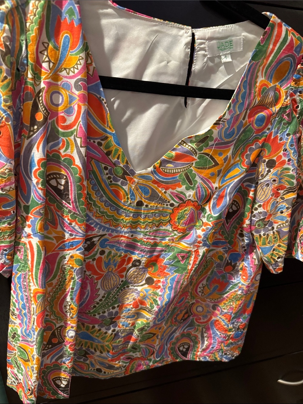 JADE Multicolor Paisley V-Neck Blouse in Orange, Pink, Green & Blue